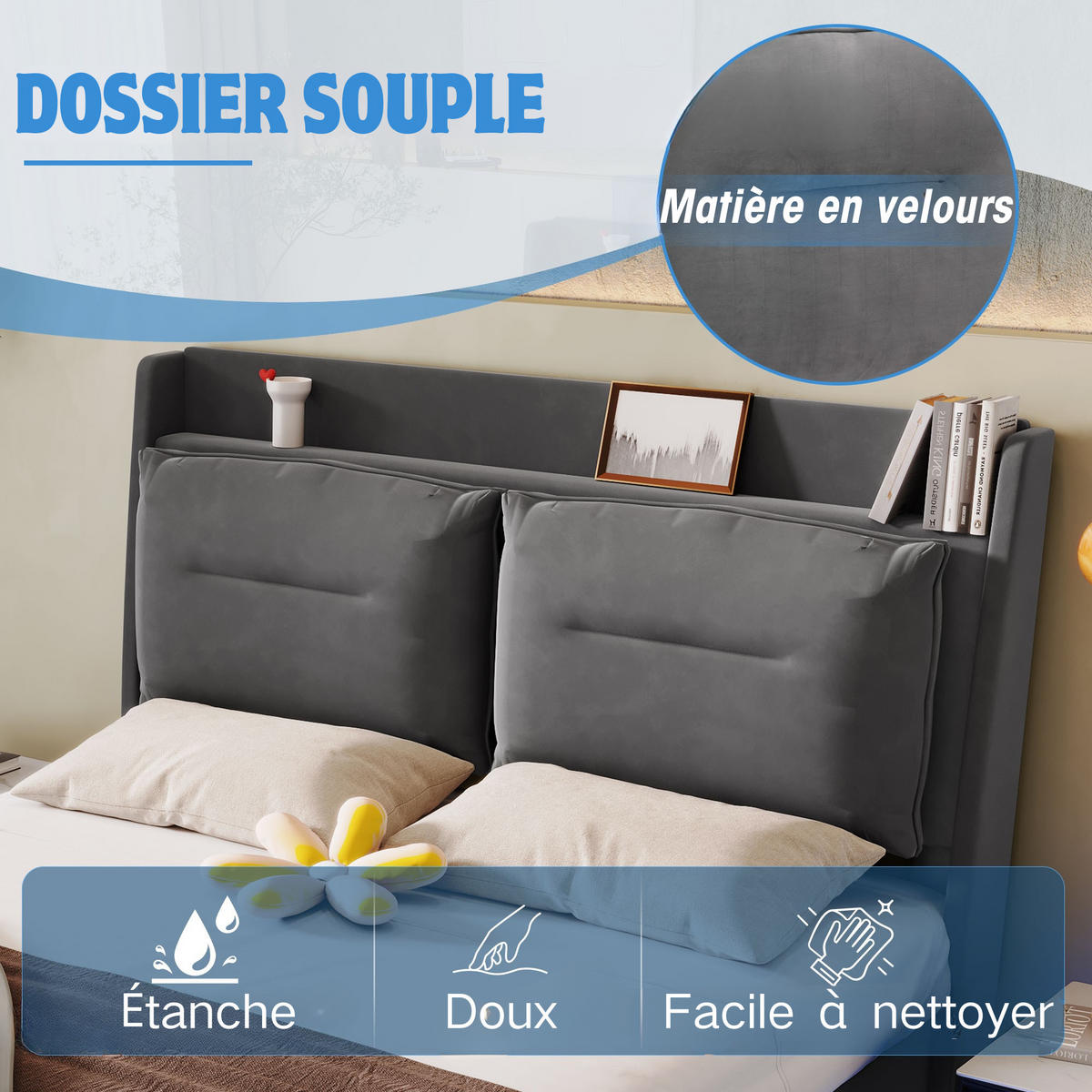 POLSTERBETT 140x190cm Grau Samt Mit LED & 2 Schubladen - Dunkelgrau, Textil (140/190cm) - FLIEKS