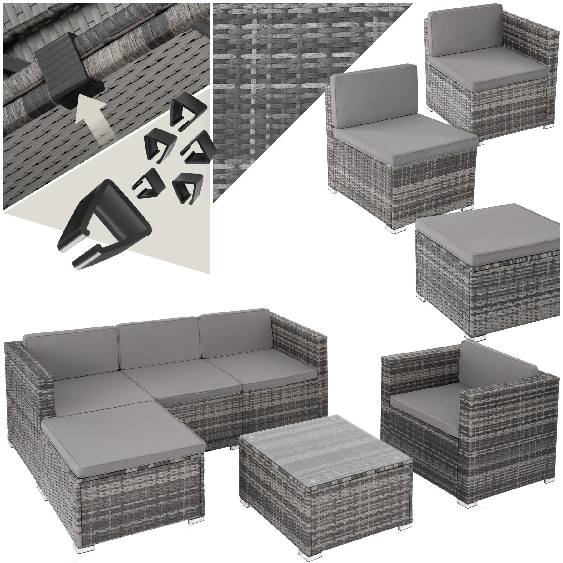 RATTANLOUNGE Lignano,variabel aufstellbar,grau - Grau, Kunststoff - tectake