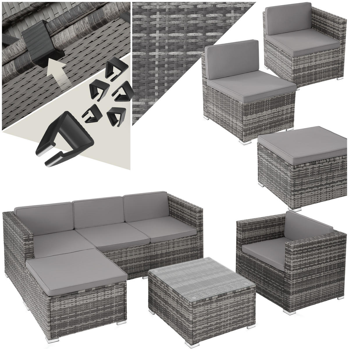 RATTANLOUNGE Lignano,variabel aufstellbar,grau - Grau, Kunststoff - tectake