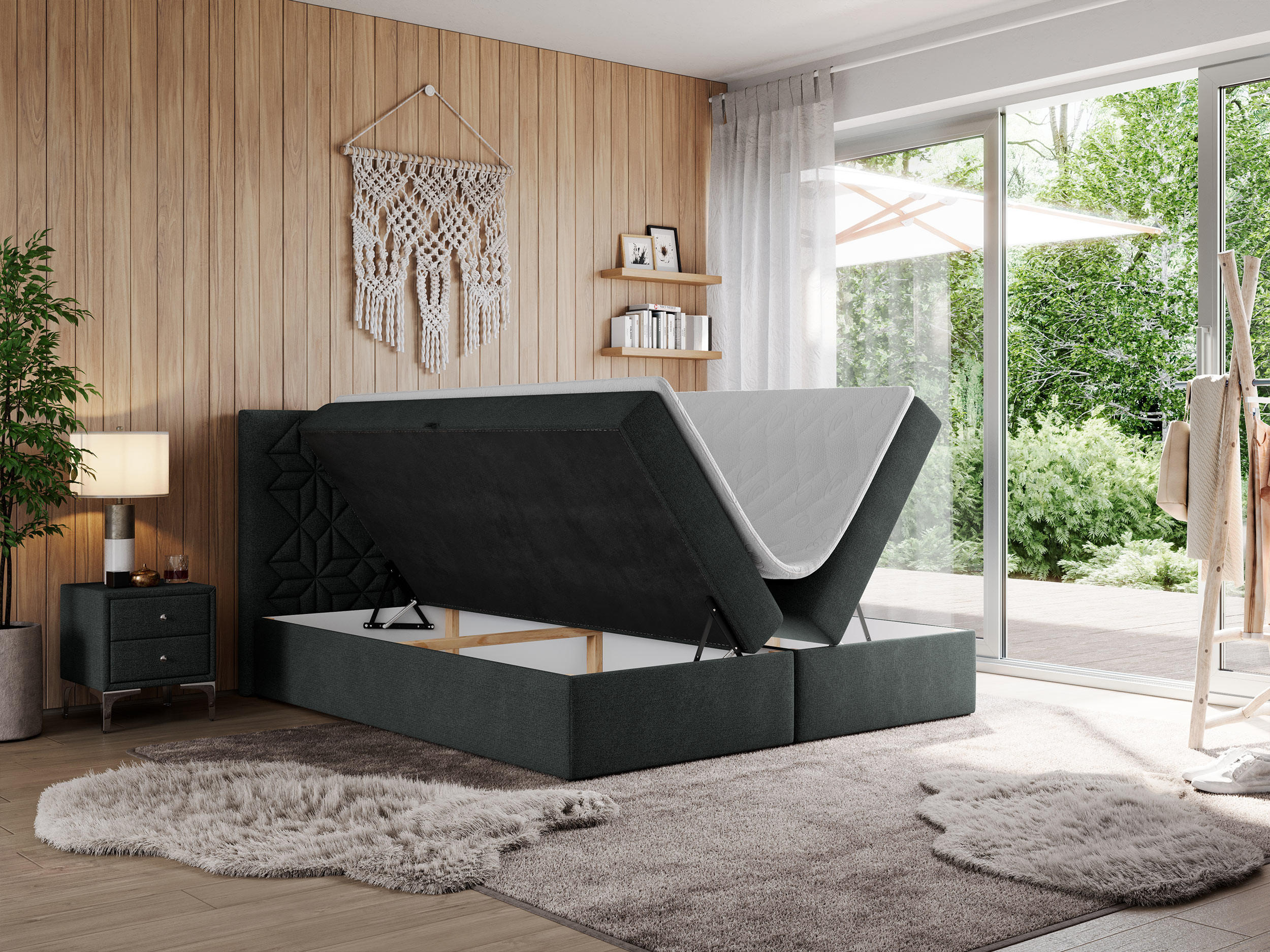 Thumbnail - MKS Boxbett, Dunkelgrau, Textil, 2-Sitzer, H3, 7-Zonen, Rechteckig, 120x200 cm, Schlafzimmer, Betten, Boxspringbetten