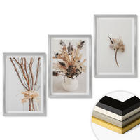 WANDBILDER 3er Set - 40x60 cm Silberner Rahmen - Blumenzweige minimalistisch - Silberfarben, Kunststoff (40/60cm) - ArtPrintCave