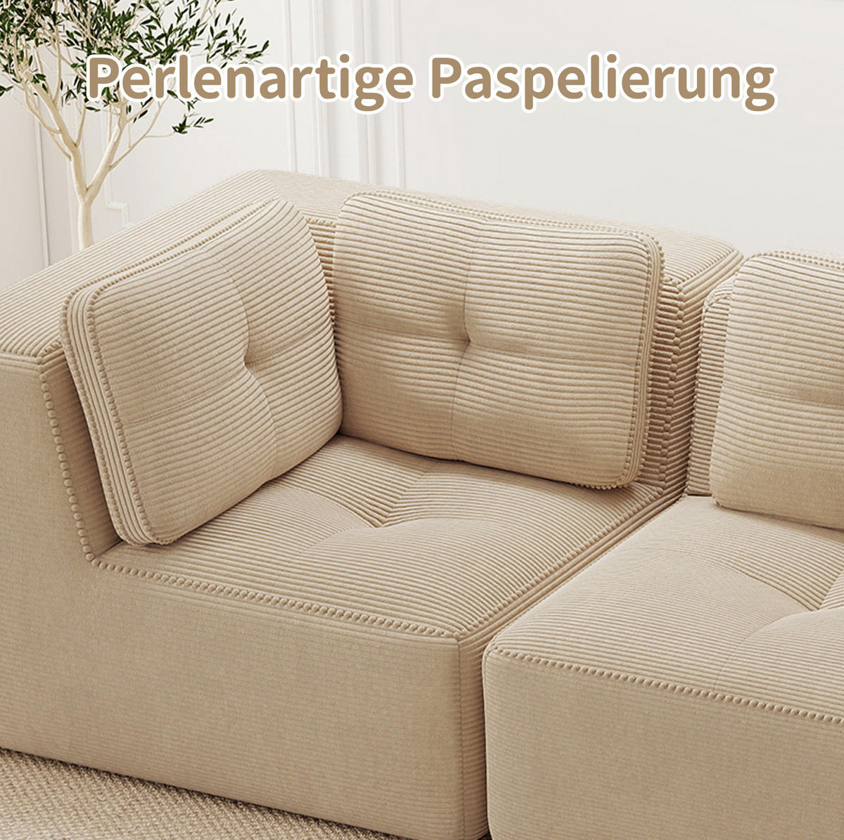 SOFA 297/104/69 cm in Beige aus Cord mit tiefer Sitzfläche - Beige, Textil (104/69/297cm) - Flora Grace