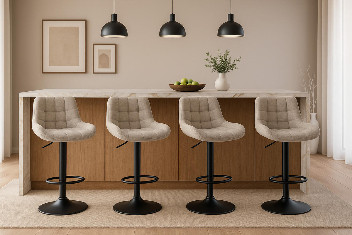 BARHOCKER 2er Set Tower Stoff taupe - Schwarz/Grau, Textil/Metall (48/105/54cm) - TPFLiving