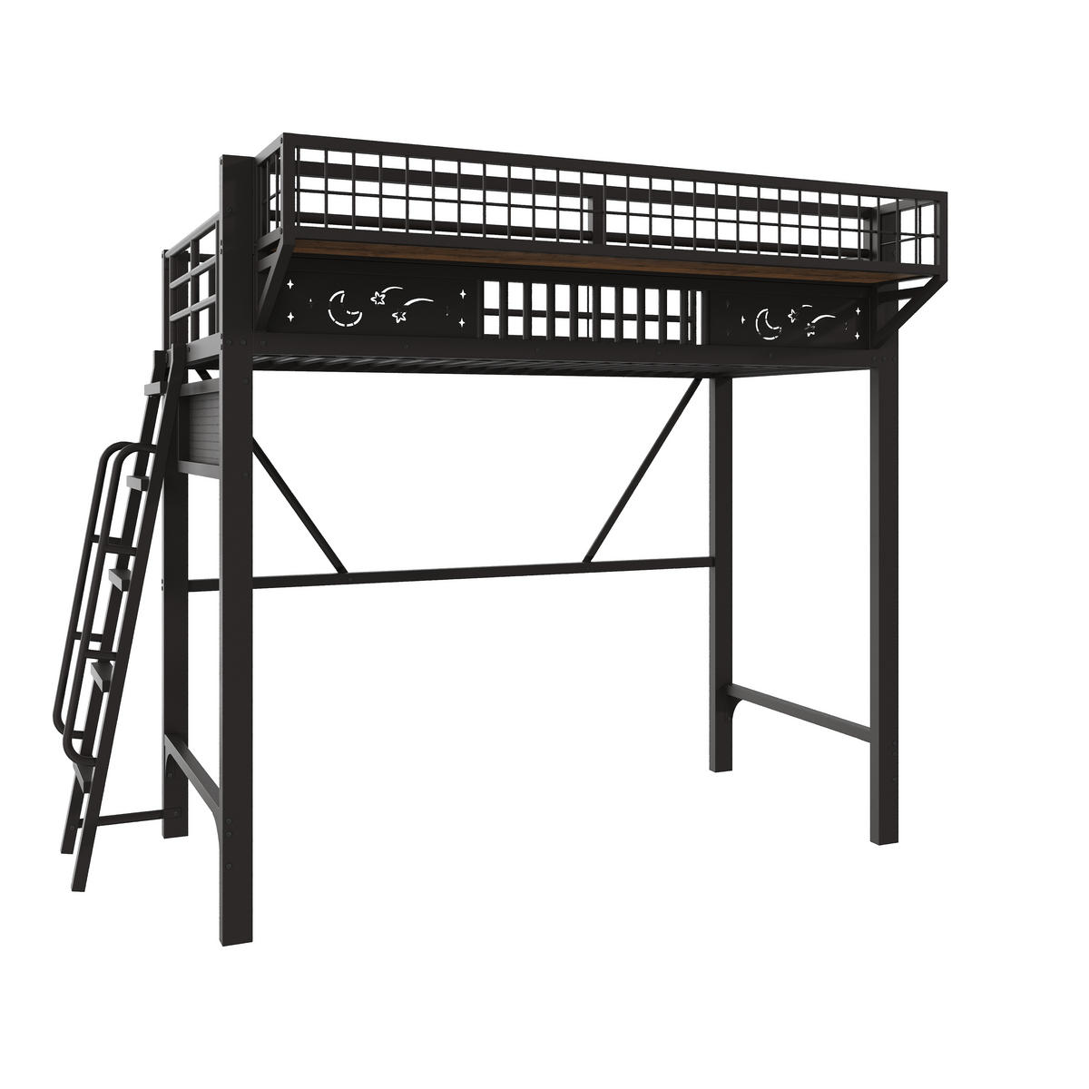 HOCHBETT 90/200 cm mit Metallgestell Schwarz, Staufächern und offener Unterseite - Schwarz, Metall