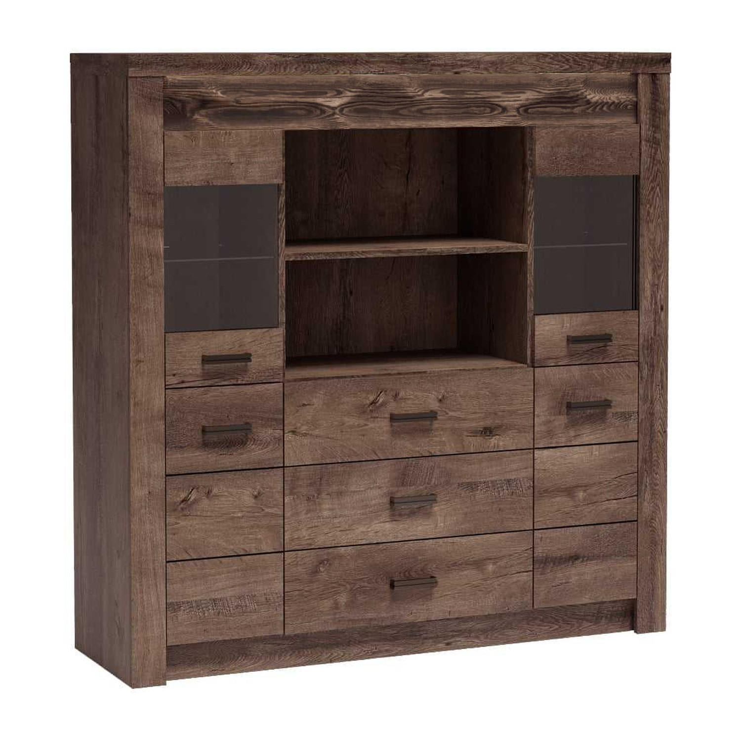VITRINENKOMMODE Indianapolis I-22 137 x 141,5 x 42 cm Esche dunkel - Dunkelbraun, Holzwerkstoff/Metall (137/141.5/42cm) - Koseto