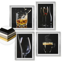 WANDBILDER 4er Set - 50x50 cm & 40x60 cm Silberner Rahmen - Whisky, Wein, Champagner, Kaffee, Alkohol - Silberfarben, Kunststoff (50/50cm) - ArtPrintCave