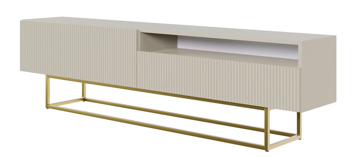 TV-SCHRANK Veldio Graubeige mit offenem Fach und goldenen Metallbeinen 175 cm - Greige/Goldfarben, Holzwerkstoff/Metall (175/46.5/31.6cm) - Selsey