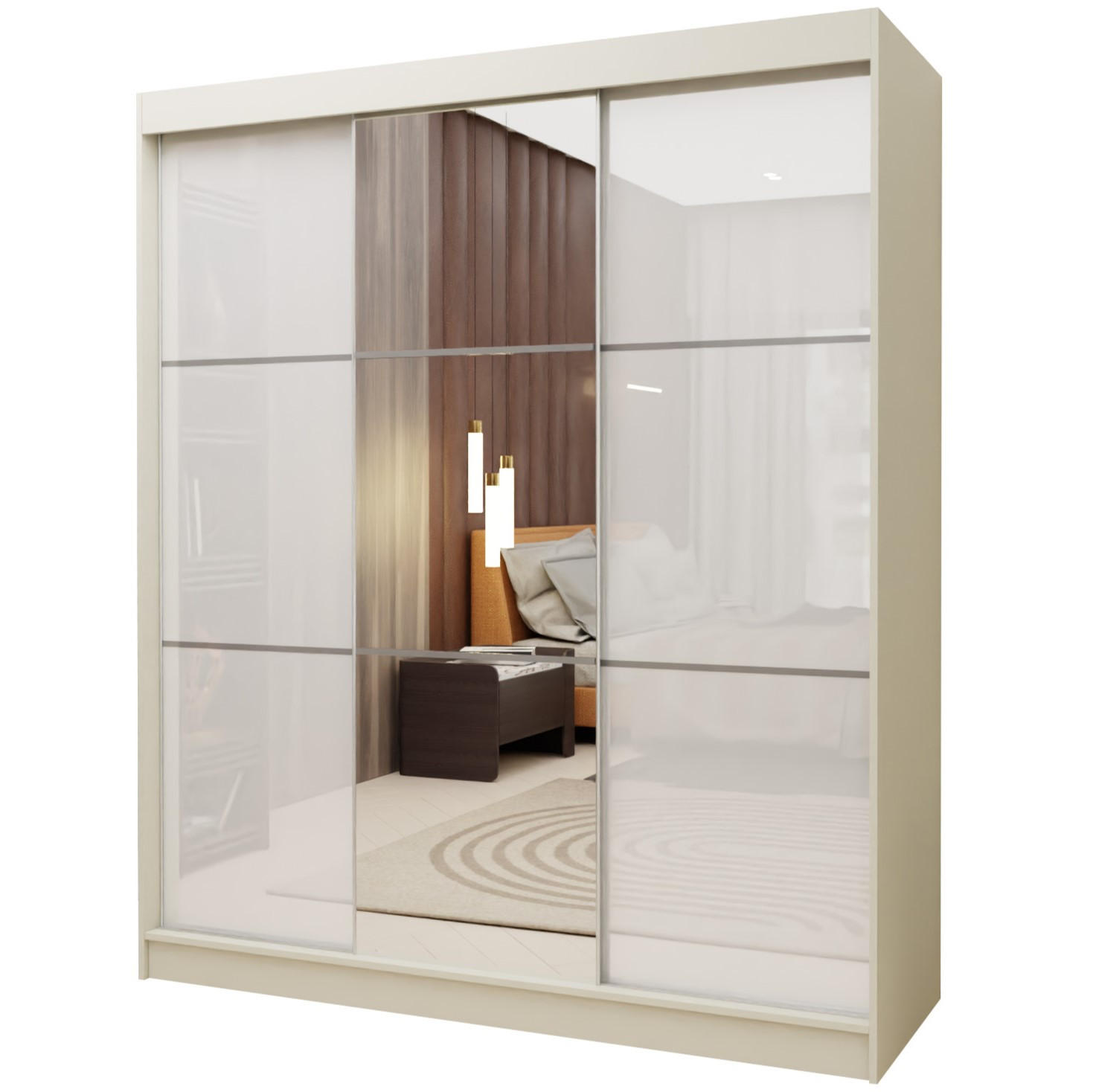 SCHWEBETÜRENSCHRANK VITALE 180/216/61 cm 3-türig mit Spiegel Kaschmir - Kaschmir/Weiß, Holzwerkstoff (180/216/61cm) - MASSENO