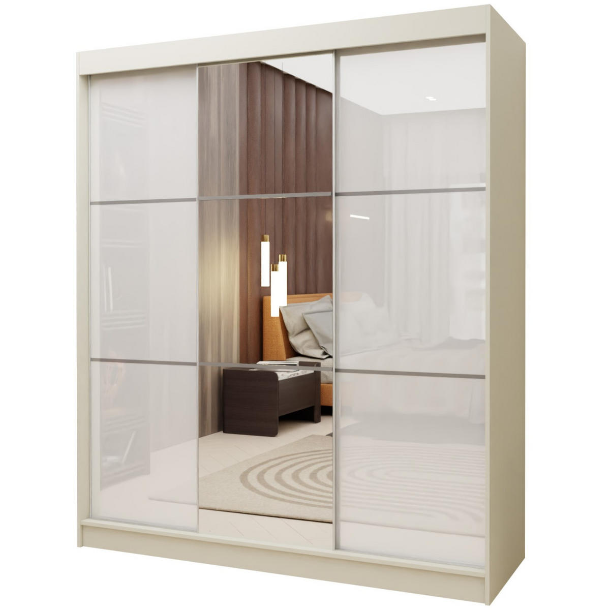 SCHWEBETÜRENSCHRANK VITALE 180/216/61 cm 3-türig mit Spiegel Kaschmir - Kaschmir/Weiß, Holzwerkstoff (180/216/61cm) - MASSENO