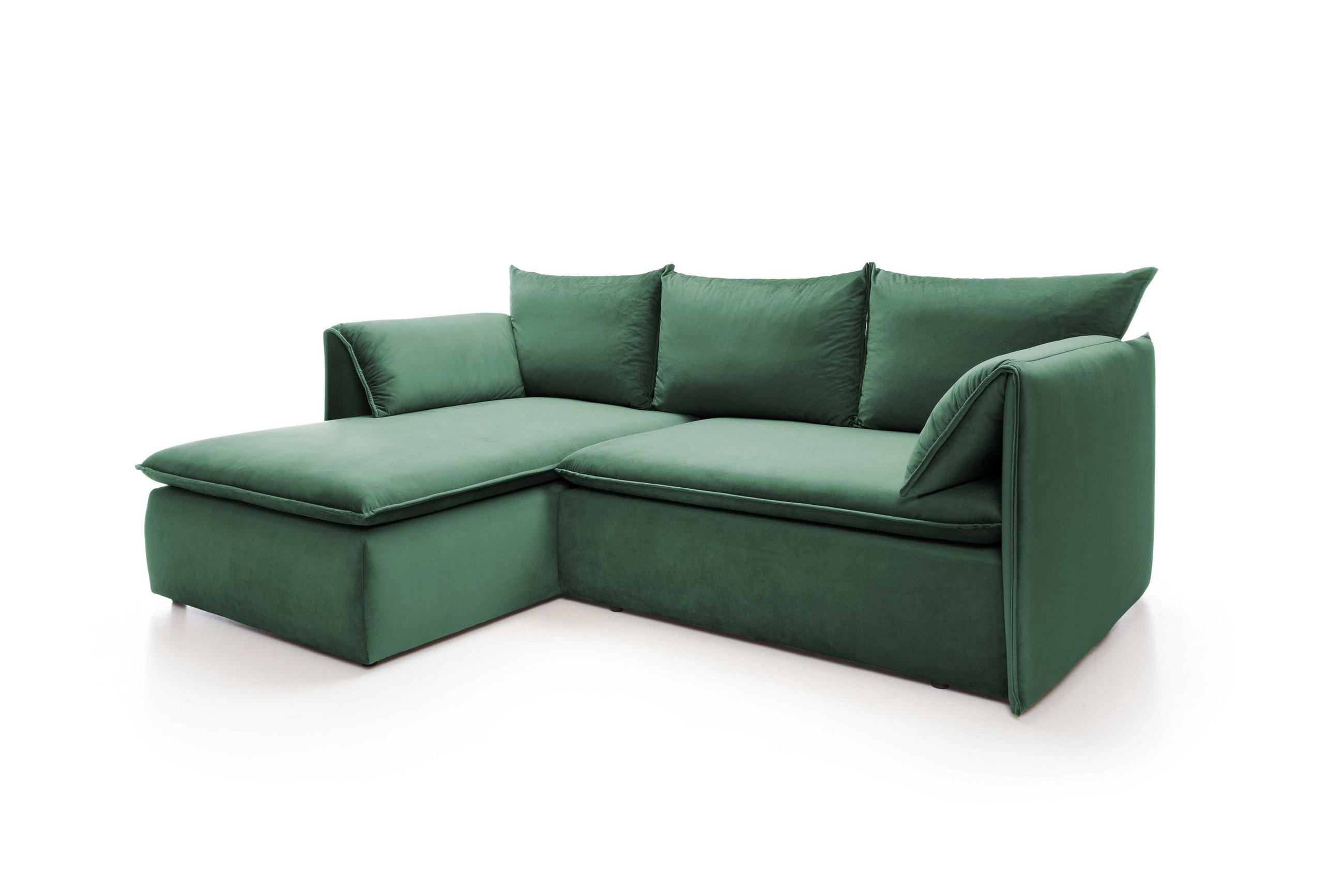 ECKSOFA PREGIO Grün Plüsch-Stoff mit Schlaffunktion - Grün, Holz (230/166cm) - MASSENO