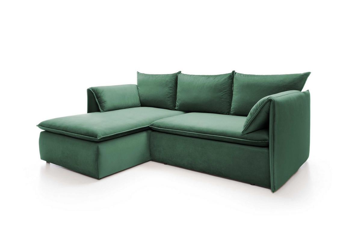 ECKSOFA PREGIO Grün Plüsch-Stoff mit Schlaffunktion - Grün, Holz (230/166cm) - MASSENO