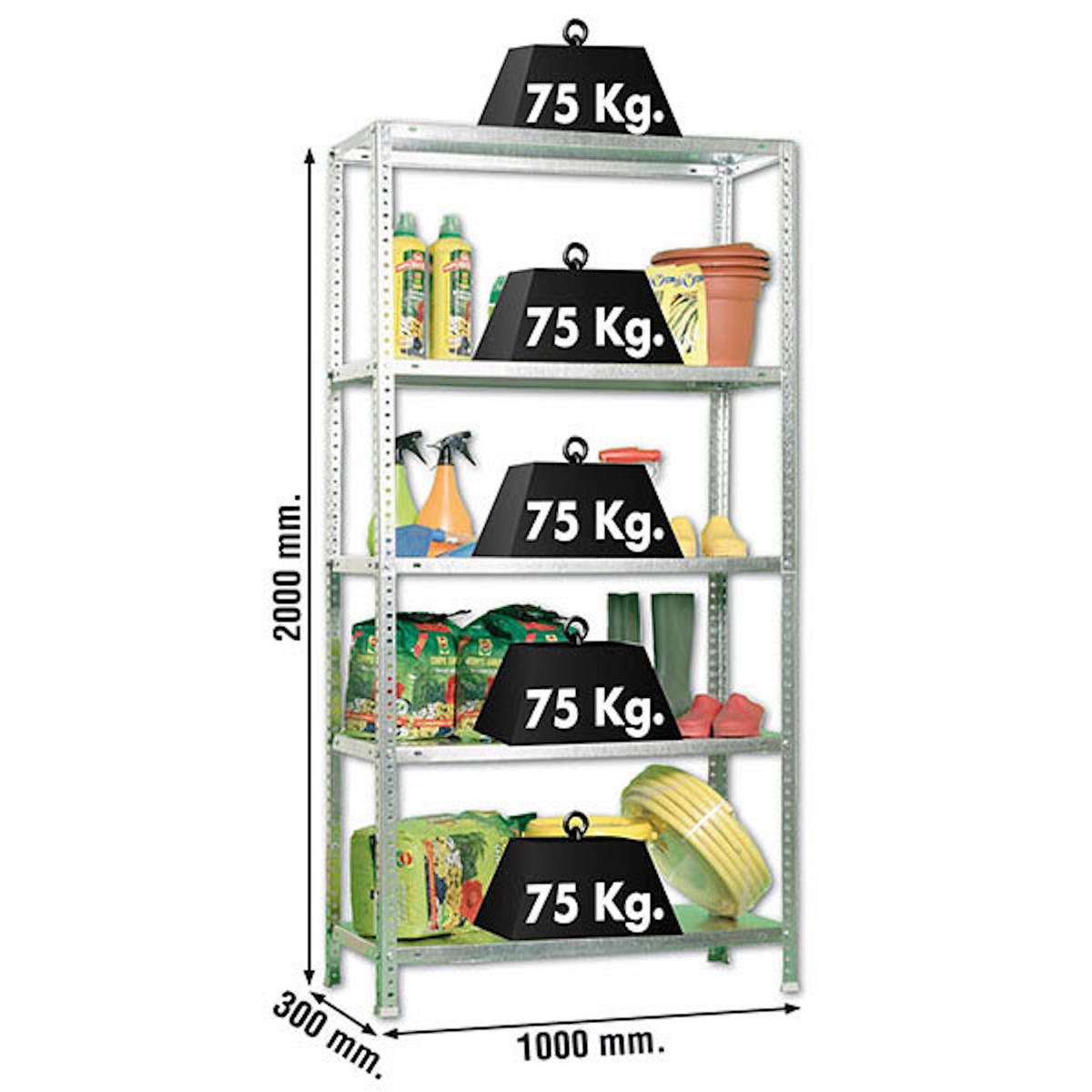 SCHRAUBREGAL PANDA TALL | HxBxT 200x100x30cm | 5 Fachböden | Fachlast 75kg | Verzinkt - Silberfarben, Metall (100/200/30cm) - PROREGAL