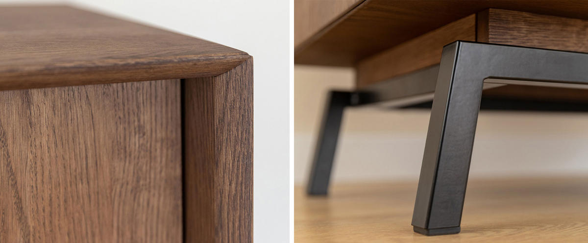 LOWBOARD Modern Loft Eiche Tabak 200 / 50 / 52cm - Dunkelbraun/Schwarz, Holz/Metall (200/52/50cm) - Feldmann-Wohnen