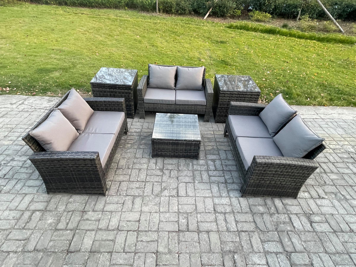 GARTENMÖBEL-SET mit Kissen Polyrattan Dunkelgrau 6-Sitzer - Dunkelgrau, Metall - Fimous