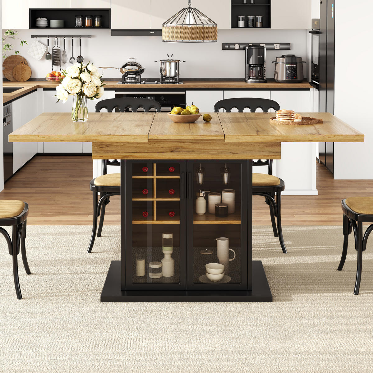 ESSTISCH Teleskop 110-140x80Cm 4-6 Personen Stauraum - Schwarz, Holzwerkstoff (80/110/76cm) - FLIEKS
