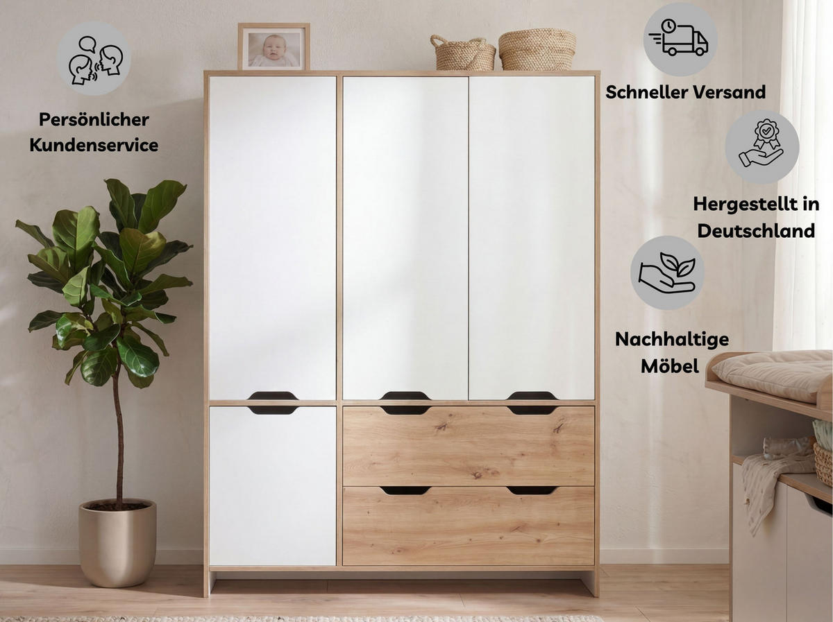 KLEIDERSCHRANK Maxim 150/189/49 cm Soft-Close Weiß Artisan Oak - Weiß/Eiche Artisan, Holzwerkstoff (150/189/49cm) - arthur berndt