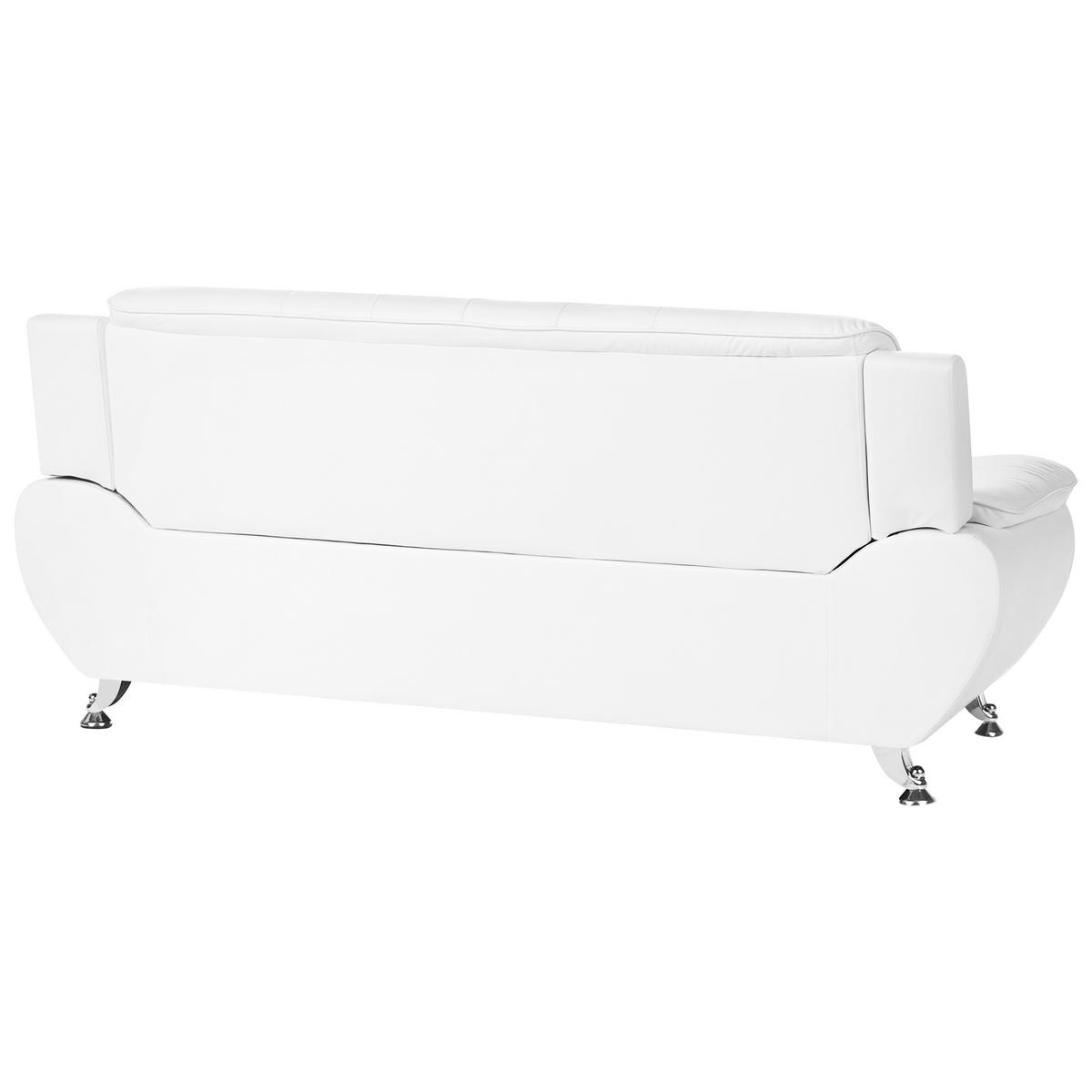 3-SITZER-SOFA Kunstleder Weiß Leira - Silberfarben/Weiß, Kunststoff (193/86/78cm) - Beliani