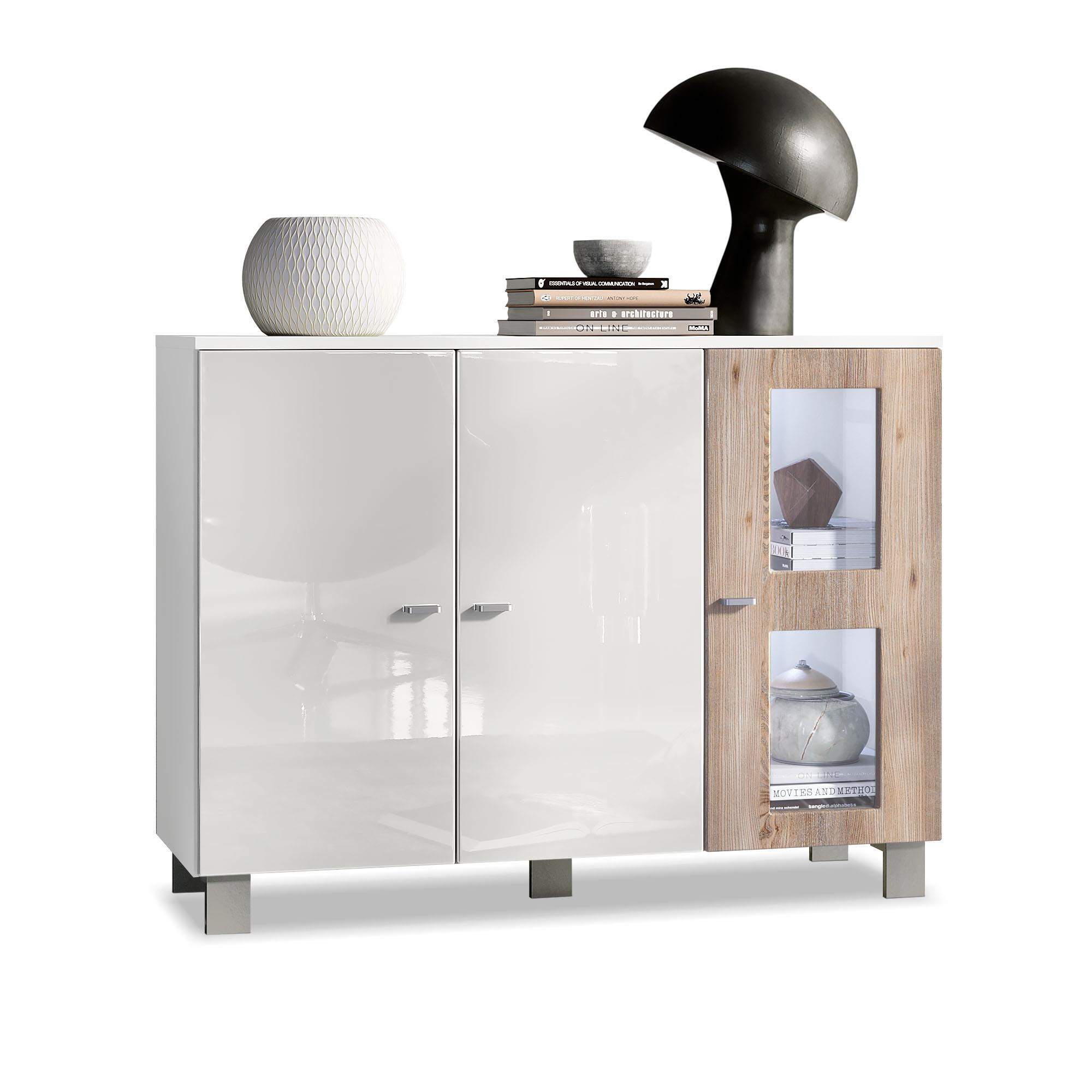 SIDEBOARD Denjo Tür in Eiche Nordic - Silbereichenfarben, Holzwerkstoff (107/81/35cm) - Vladon