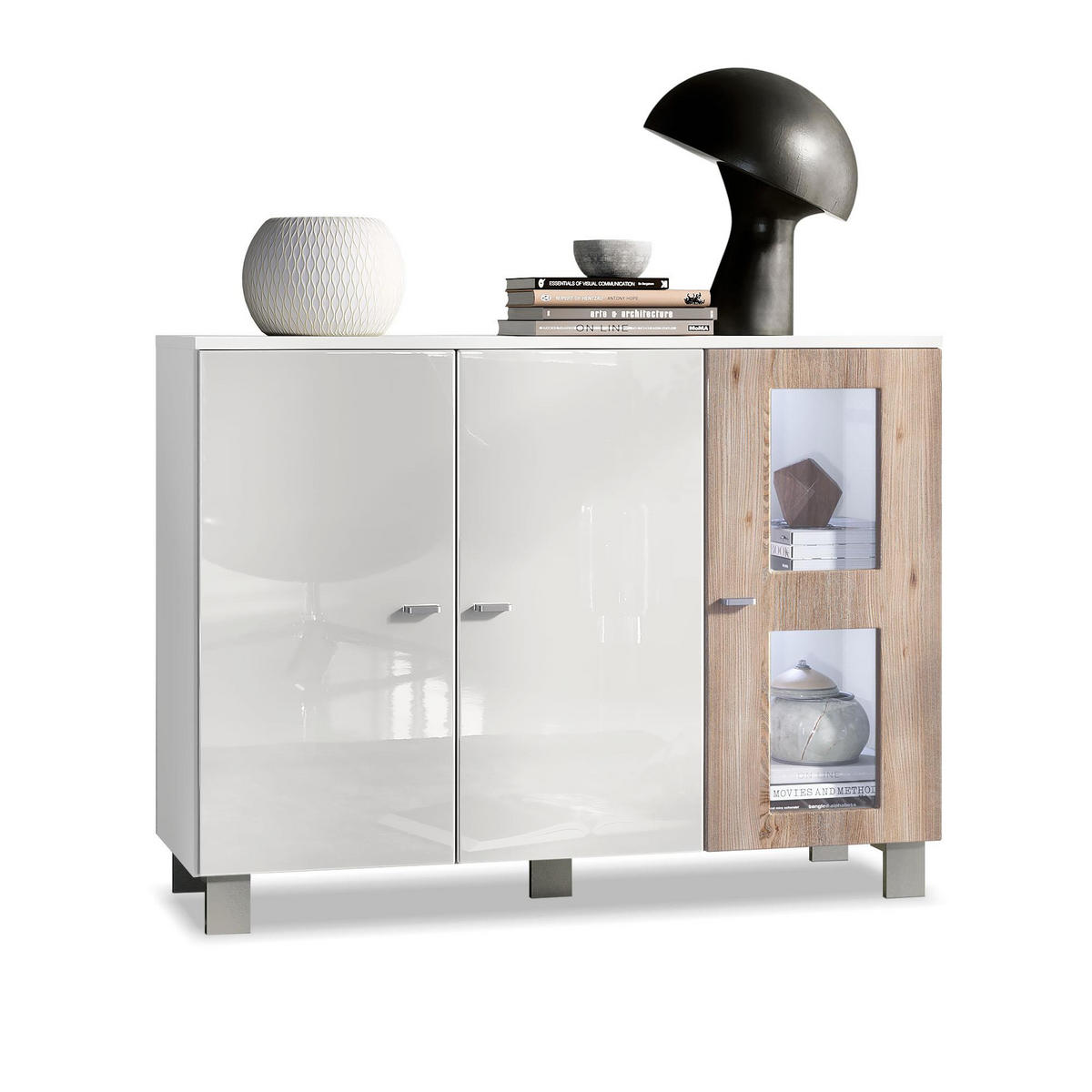 SIDEBOARD Denjo Tür in Eiche Nordic - Silbereichenfarben, Holzwerkstoff (107/81/35cm) - Vladon