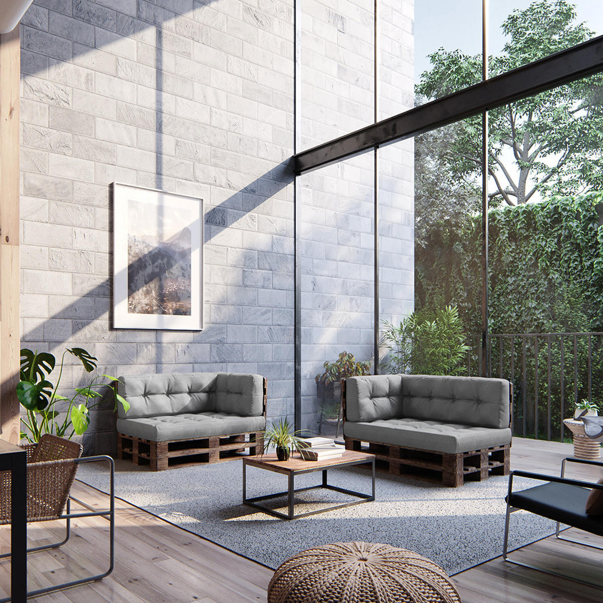 PALETTENKISSEN SET Grau 2 Teile - Grau, Textil (120/15/80cm) - Vicco