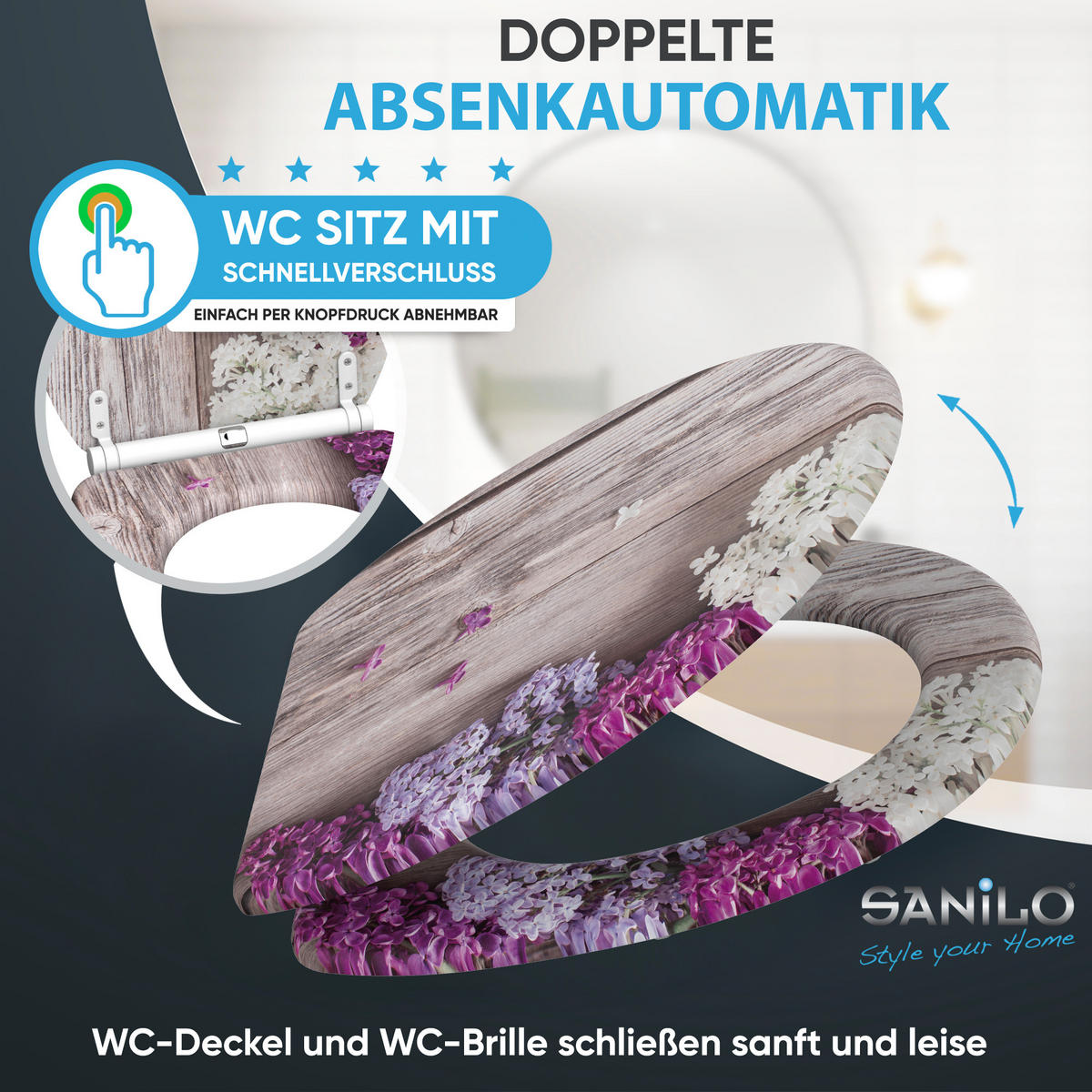 WC-SITZ mit Absenkautomatik & Top Fix Flieder - Violett, Holzwerkstoff (37.7/5.5/48cm) - Sanilo