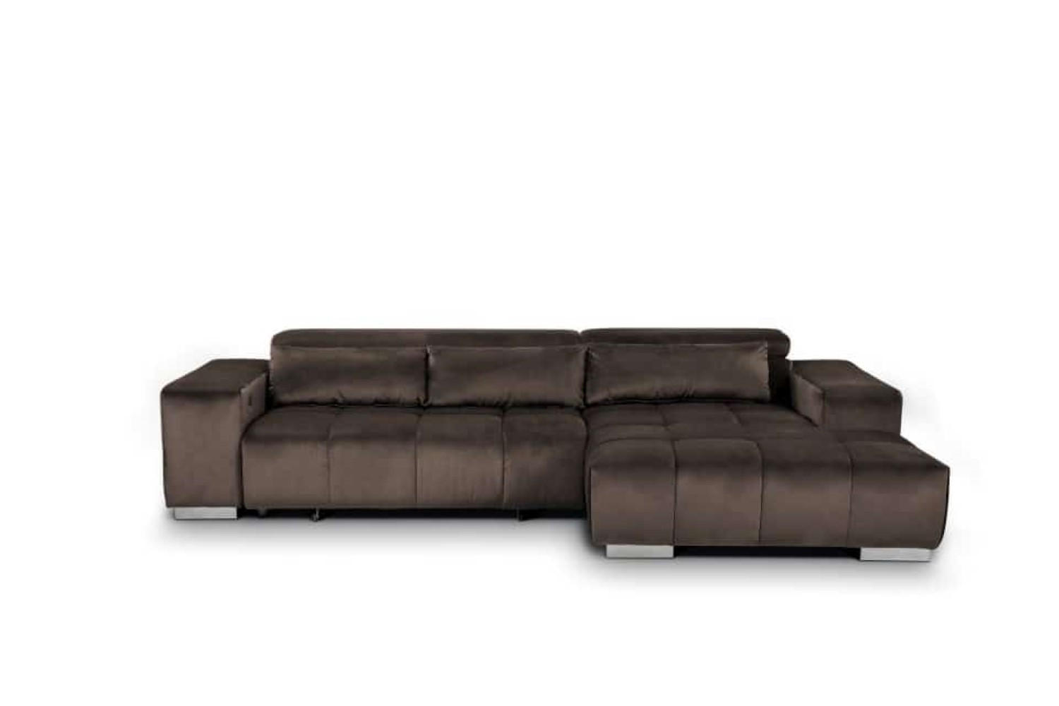 ECKSOFA mit elektrischem Sitzvorschub und verstellbaren Kopflehnen - Chromfarben/Braun, Textil (186/307cm) - Cotta