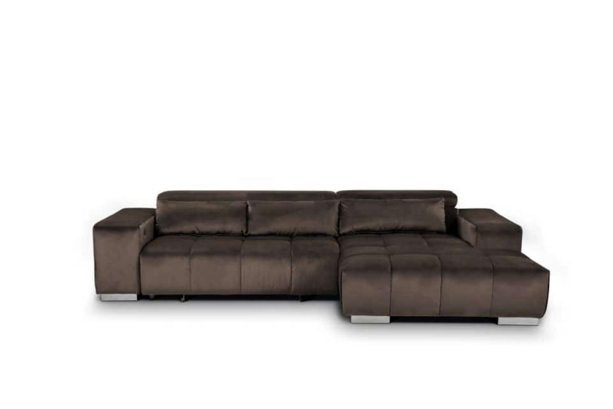 ECKSOFA mit elektrischem Sitzvorschub und verstellbaren Kopflehnen - Chromfarben/Braun, Textil (186/307cm) - Cotta