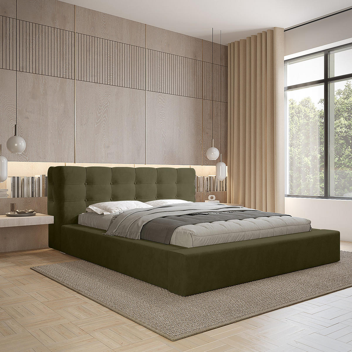 POLSTERBETT aus Velvet Felipes 160x200 cm, Dunkelgrün - Dunkelgrün, Textil (160/200cm) - Meblito