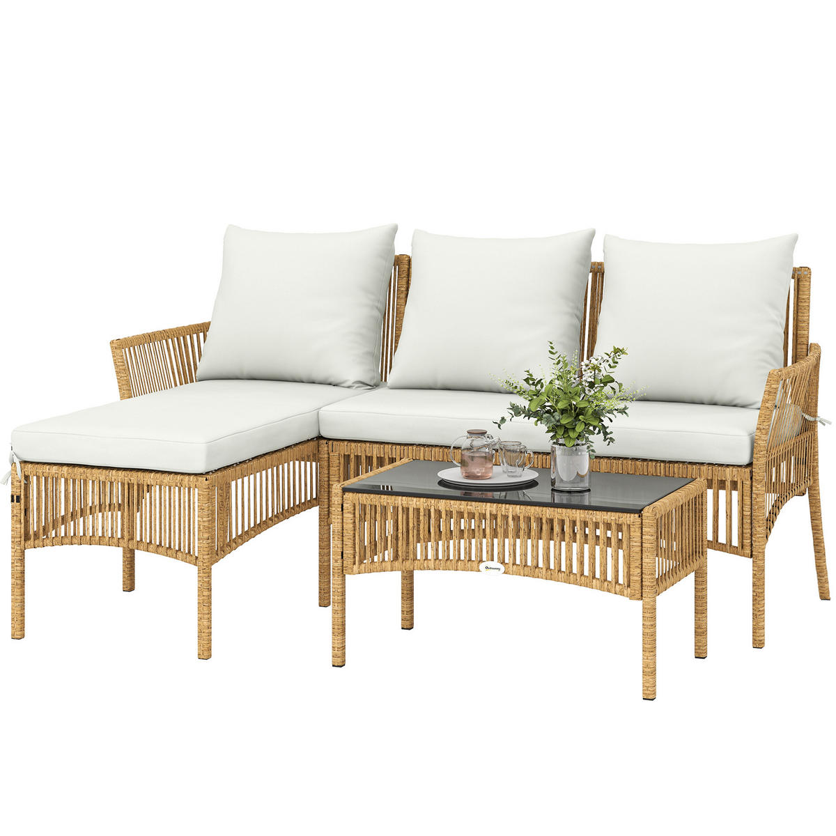 GARTENLOUNGE-SET 3tlg DE-13701 mit Liege & Tisch Creme - Creme, Metall - ComfortXL