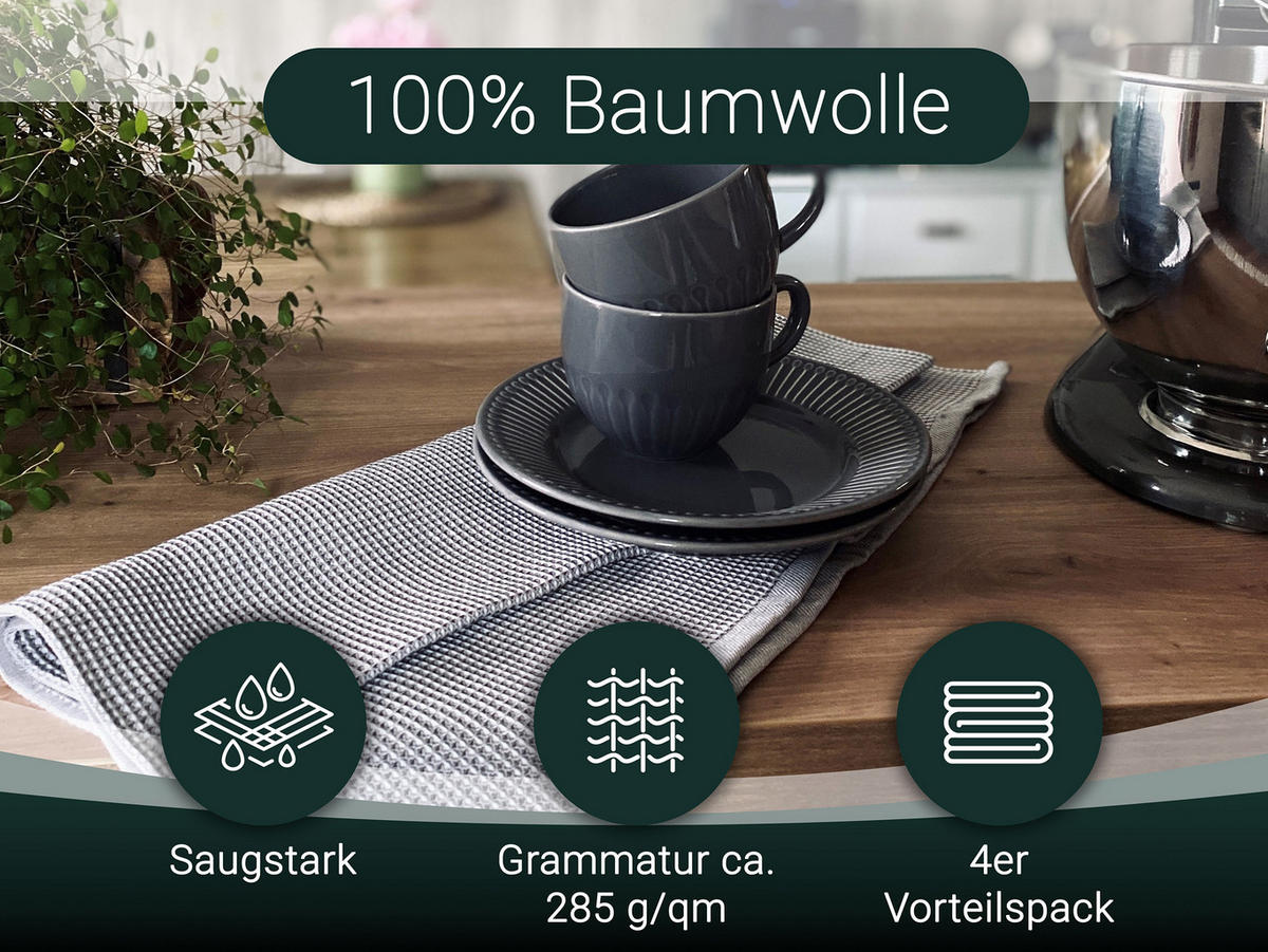 GESCHIRRTÜCHER, 4er-Set, 50x70 cm, 100% Baumwolle, Grau - Taupe, Textil (50/70cm) - Zollner