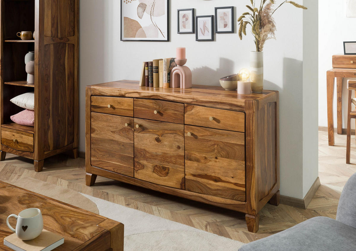 SIDEBOARD Sheesham 140x45x80 braun lackiert ANCONA #122 - Braun, Holz (140/80/45cm) - Massivmoebel24
