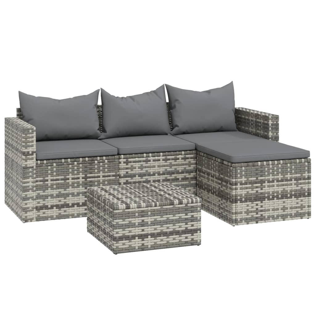 LOUNGEGARNITUR mit Auflagen und 48 cm Couchtisch, aus Poly Rattan, Grau, 3-teiliges Set - Grau, Kunststoff - vidaXL