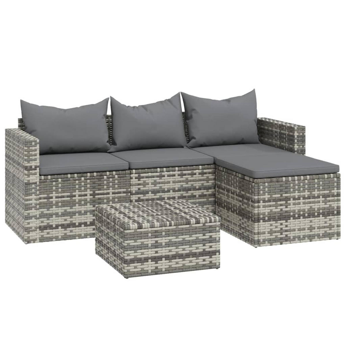 LOUNGEGARNITUR mit Auflagen und 48 cm Couchtisch, aus Poly Rattan, Grau, 3-teiliges Set - Grau, Kunststoff - vidaXL
