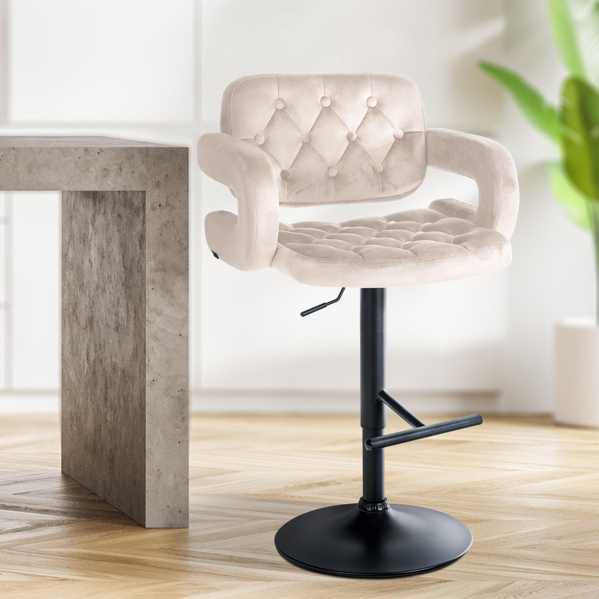 BARHOCKER Samt creme - Creme/Schwarz, Textil (62/103/55cm) - CLP