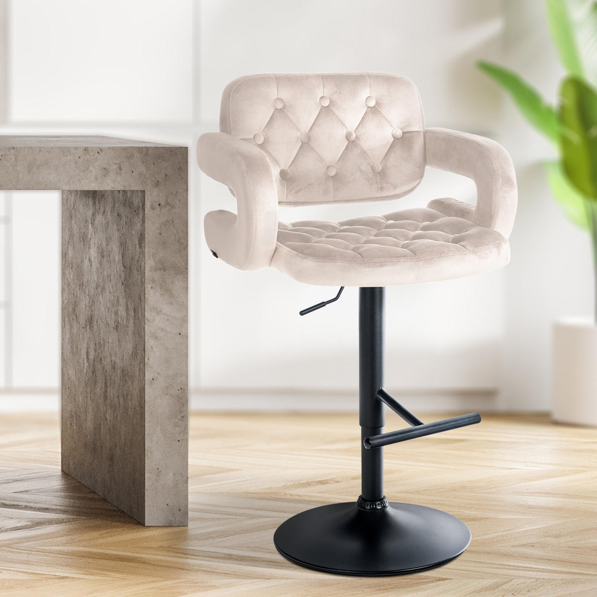 BARHOCKER Samt creme - Creme/Schwarz, Textil (62/103/55cm) - CLP