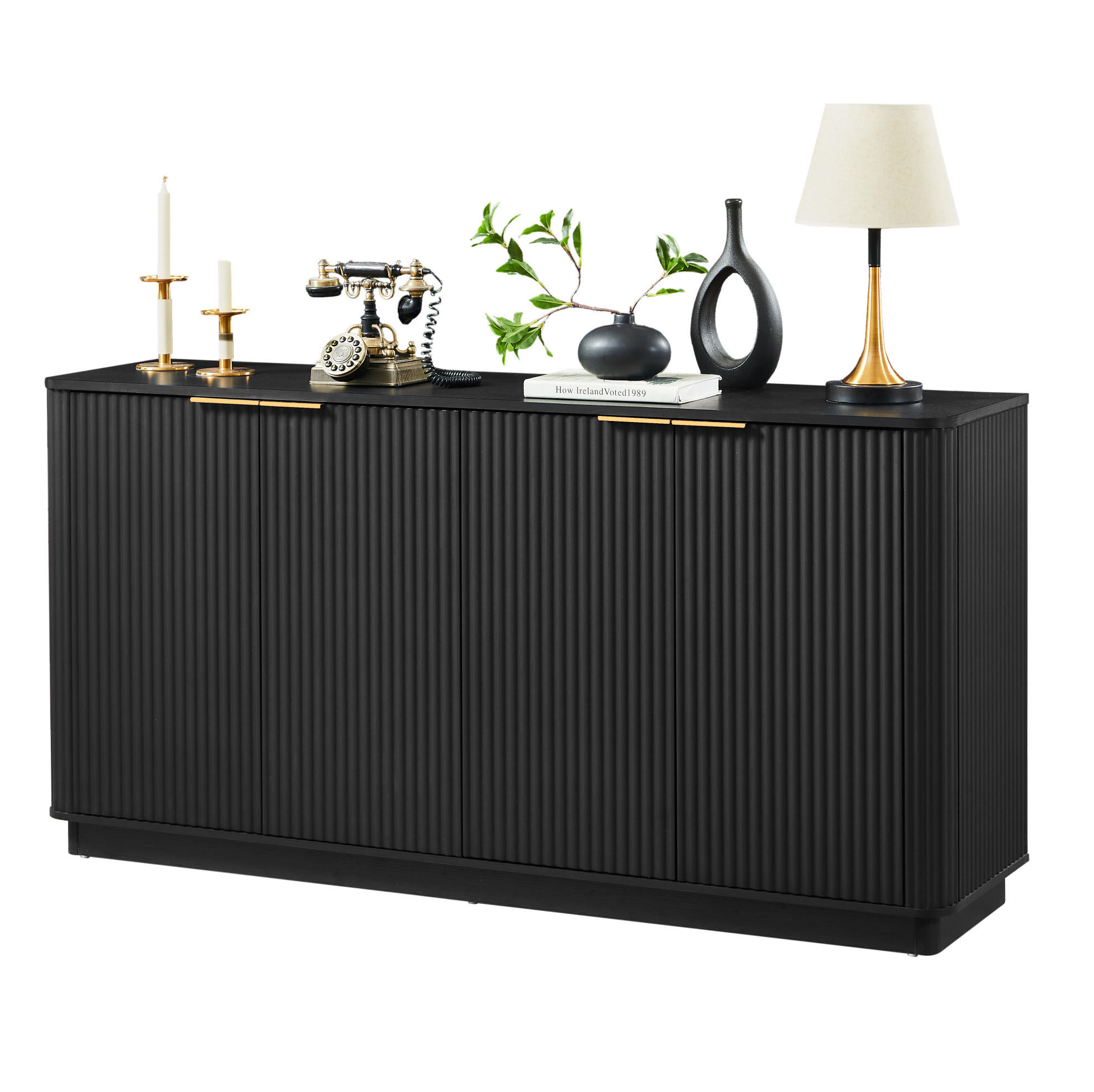 SIDEBOARD 160/40/80 cm aus MDF mit 4 Türen, Stauraum und Wellenfront, Schwarz - Schwarz, Holzwerkstoff (160/80/40cm) - Redom