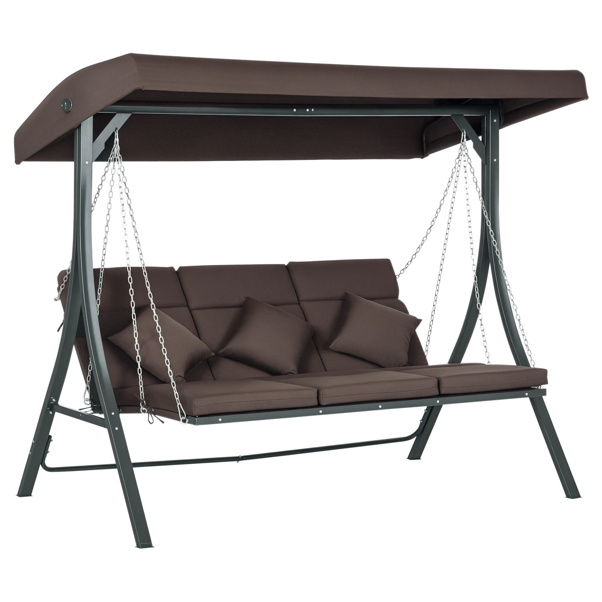 HOLLYWOODSCHAUKEL DE-07025 für 3 Personen, verstellbares Sonnendach, bis 270 kg Braun - Schwarz/Braun, Textil/Metall (118/168/198cm) - ComfortXL