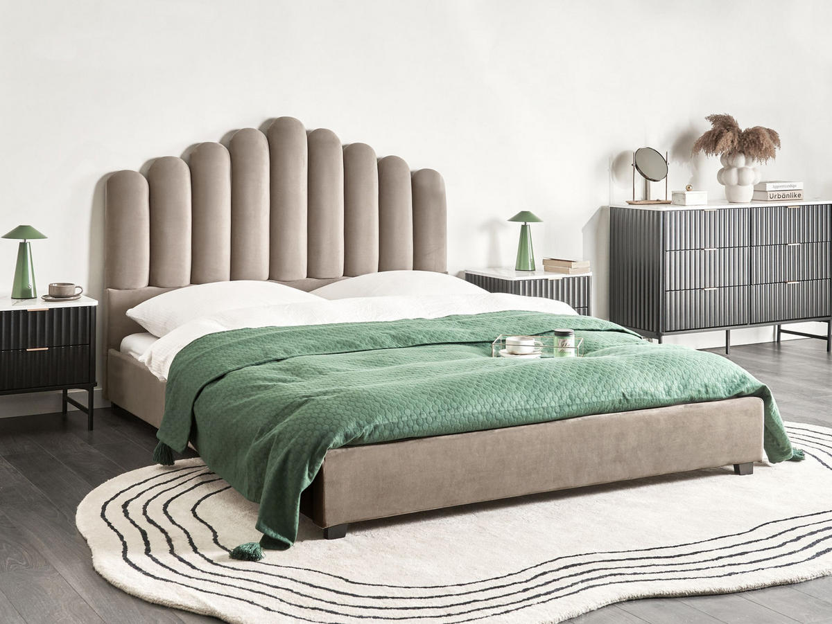 BETT mit Lattenrost 160/200 cm Taupe Vincennes - Taupe/Schwarz, Textil (160/200cm) - Beliani