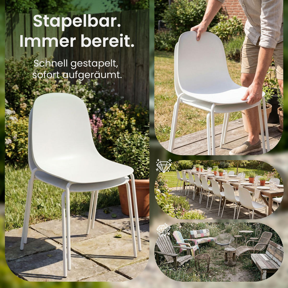 GARTENSITZGRUPPE 2 Kunststoff Weiß - Weiß, Kunststoff - CLP