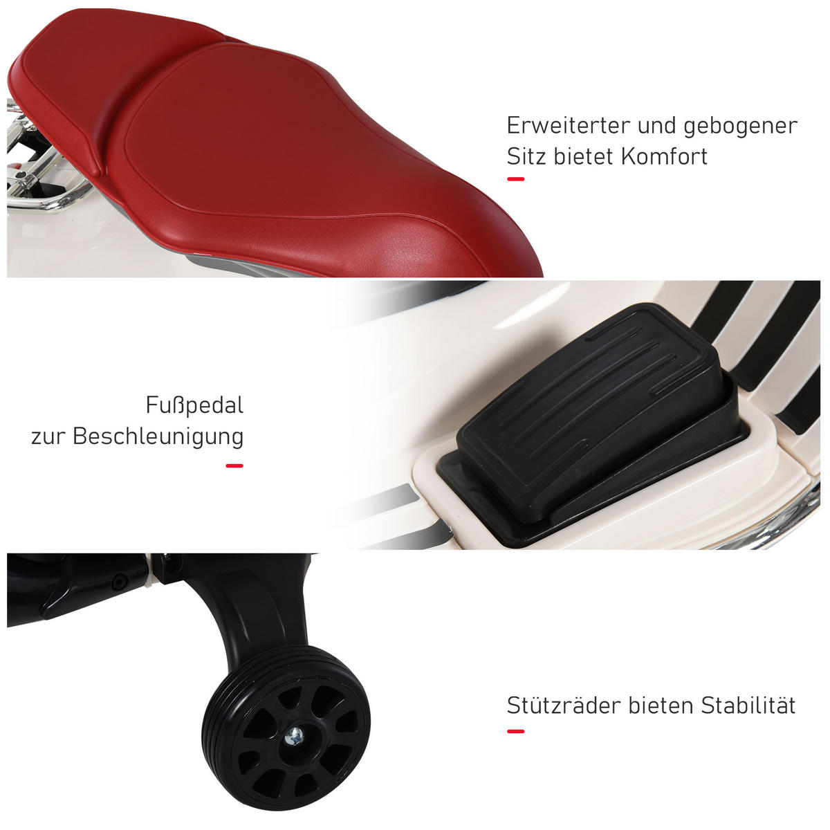 ELEKTRO KINDERMOTORRAD, Rot/Weiß, PP+ Stahl - Weiß, Kunststoff (108/49/75cm) - HOMCOM