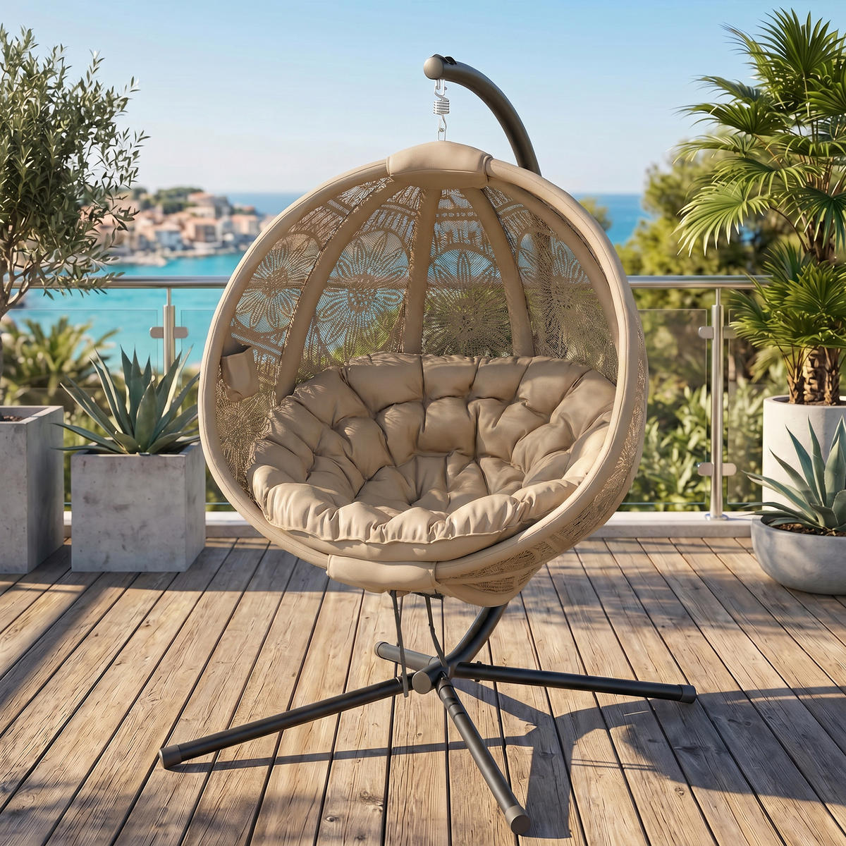 HÄNGESESSEL, Stahl, Polyesterstoff, Sand - Sandfarben, Textil (116/176/125cm) - Outsunny