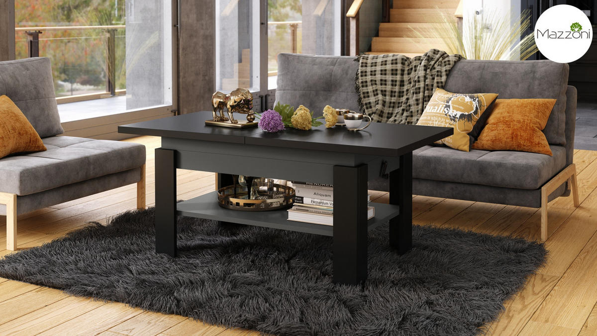 COUCHTISCH rechteckig Schwarz - Anthrazit ausziehbar höhenverstellbar - Anthrazit/Schwarz, Holzwerkstoff (65/130/58cm) - designimpex