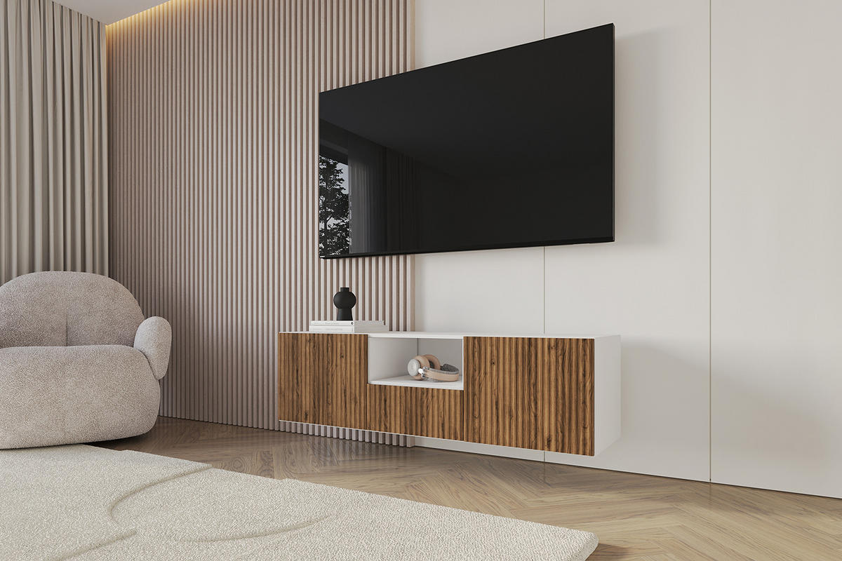 LOWBOARD NOA-2-W 140x40x41 cm - Weiß / Katania - Eiche Wotan, Holzwerkstoff (140/40/41cm) - ALTDECOR