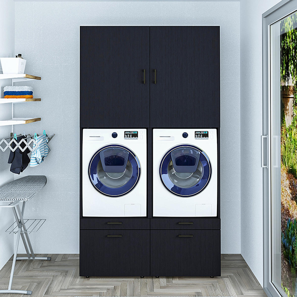 WASCHMASCHINENSCHRANK Serie 2 134cm Breit, 240cm Hoch - Schwarz, Holzwerkstoff (134/240/67cm)