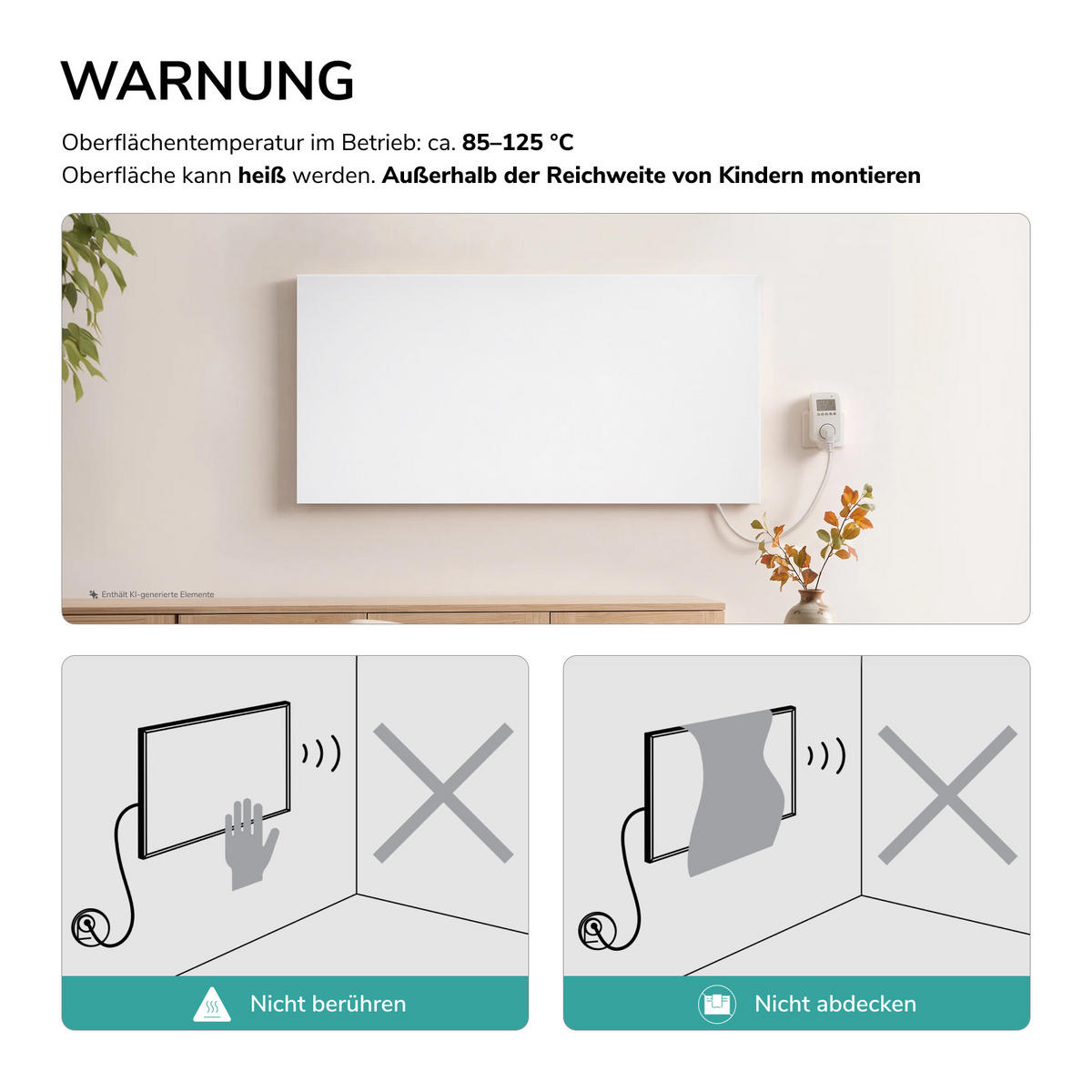 WANDKONVEKTOR Elektrisch mit App Steuerung, Thermostat, 119,5/59,5/1,8 cm - Weiß, Kunststoff/Metall (119.5/59.5/1.8cm) - EMKE
