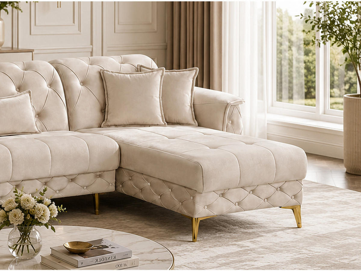 ECKSCHLAFSOFA Sucre Relax Creme - Langer Schenkel Links - Creme, Holzwerkstoff/Kunststoff (310/180cm)