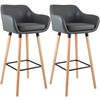 BARHOCKER 2er Set Lederlook Grau - Eukalyptusholzfarben/Grau, Holz/Textil (55/99/46cm) - CLP