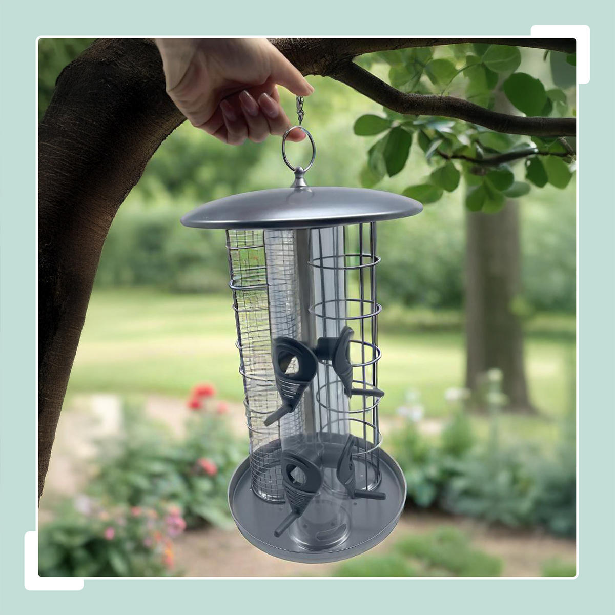 VOGELFUTTERSTATION - Silberfarben, Kunststoff/Textil (21/34.5/21cm) - Relaxdays