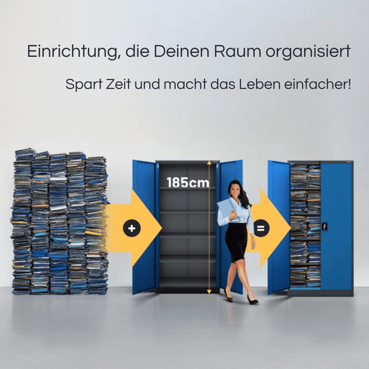 AKTENSCHRANK abschließbar 4er Set KADO 185x90x40cm Anthrazit-Blau - Anthrazit, Metall (90/185/40cm) - DELUKE