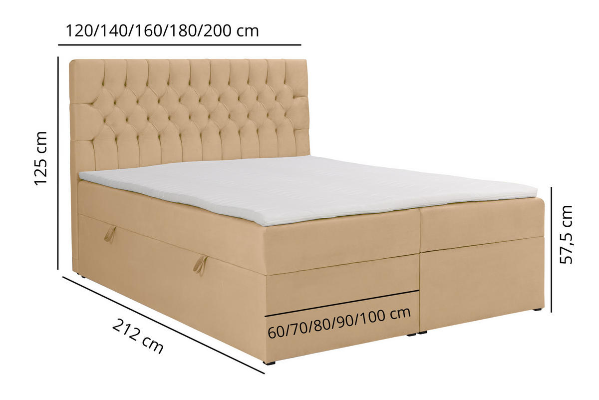 BOXSPRINGBETT LAVIDO mit Topper und Bettkasten, Beige, 200x200 cm - Beige, Textil (200/200cm) - KS Home Concept